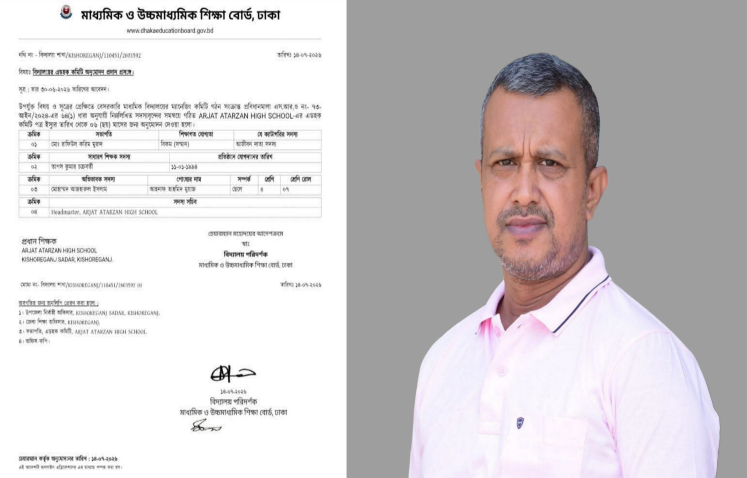 আরজাত আতরজান উচ্চ বিদ্যালয় ম্যানেজিং কমিটির সভাপতি হলেন রাফিউল করিম মুরাদ
